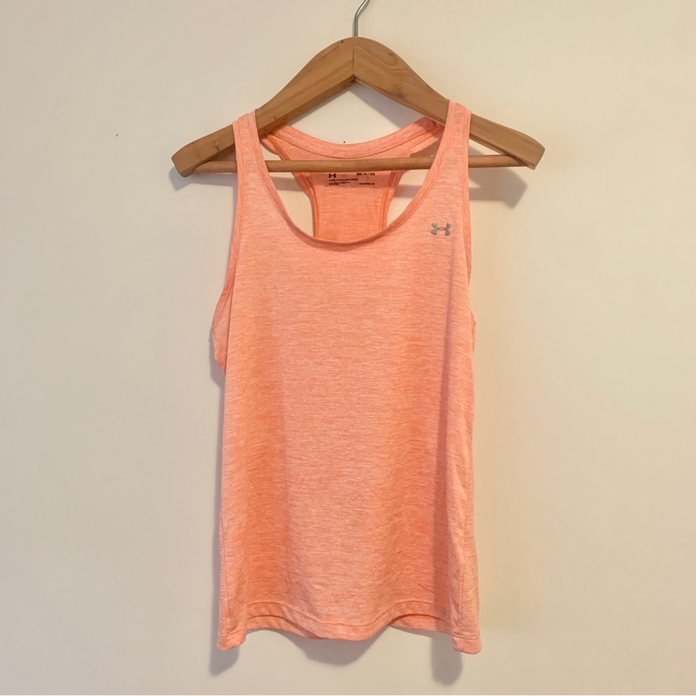 Under Armour Heatgear Racer Back Workout Tank Top Coral Pink Women Sz Small - Picture 1 of 5